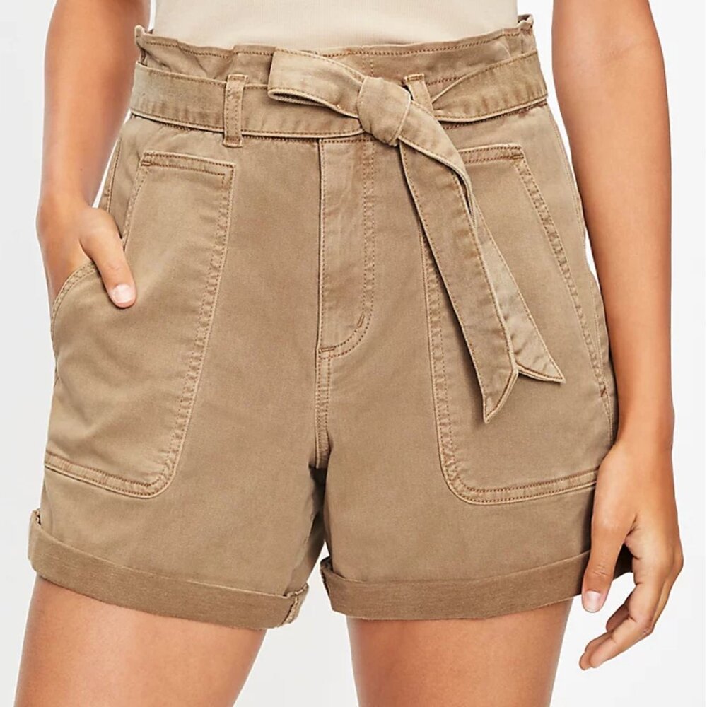 Twill Khaki Belted Shorts